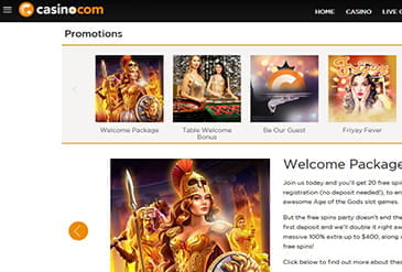 Página de bonos y promociones en Casino.com
