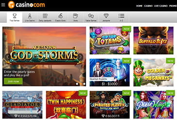 Página de juegos disponibles en la web de Casino.com