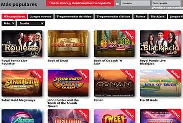 Catálogo de juegos disponibles en Casino Royal Panda.