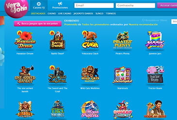 Catálogo de juegos en casino Vera&John.