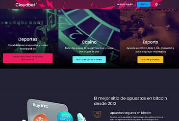 Secciones de Deportes, Casino y Esports en la página web de Cloudbet