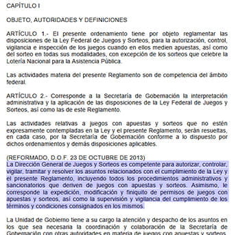 Extracto de la Ley Federal de Juegos con Apuestas y Sorteos que establece la Dirección General de Juegos y Sorteos.