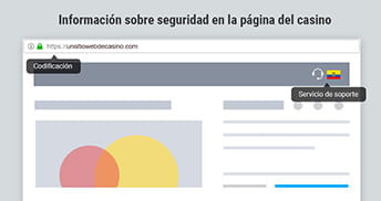 Página prototipo en la que se muestra toda la información necesaria para saber si un casino es seguro, incluyendo datos de seguridad técnica, autoridad regulatoria y organizaciones de juego responsable.