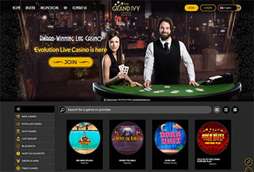 Sección de bonos que en la página web del casino Grand Ivy.