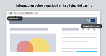 Página prototipo en la que se muestra toda la información necesaria para saber si un casino es seguro, incluyendo datos de seguridad técnica, autoridad regulatoria y organizaciones de juego responsable.