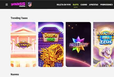 Página con la selección de juegos de casino Yaass Casino