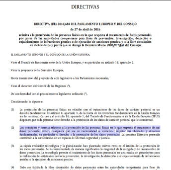 Segmento de la legislación europea de protección de datos