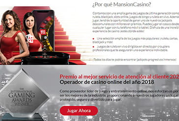 Página de inicio del casino Mansion.