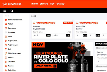 Página principal de la sección de apuestas deportivas en reseña Betwarrior Argentina