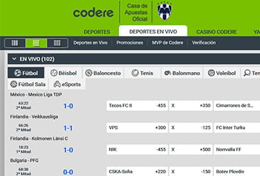 Página principal de la sección de apuestas deportivas en reseña Codere