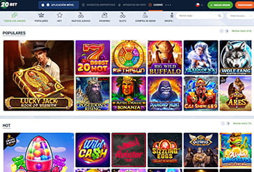 Oferta de juegos de casino en 20bet en Guatemala