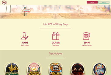 Página de la sección de casino de 777