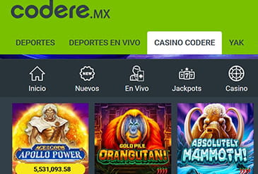 Página de la sección de casino de reseña Codere