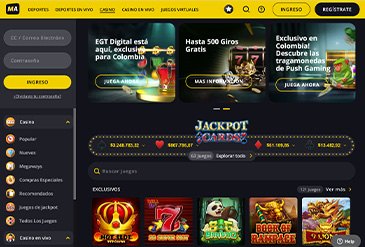 Página principal del casino online de MegApuesta