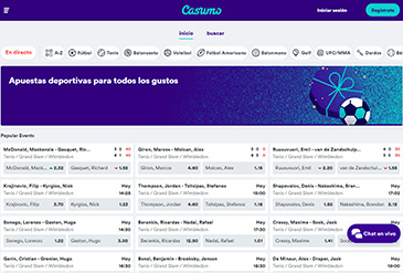 Sección de apuestas deportivas en la web el Casumo.
