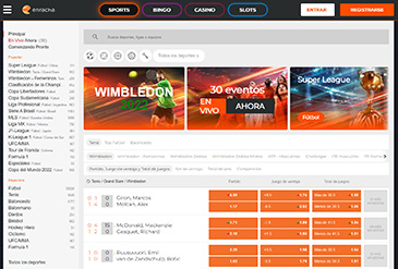 Página de inicio del portal de apuestas deportivas de enracha
