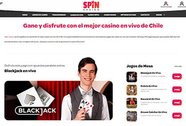 Oferta de juegos en vivo en Spin Casino en Chile