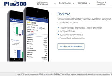 Herramientas para el móvil de Plus500.