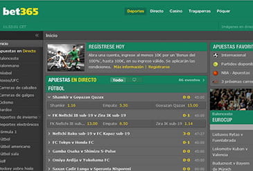 Pantallazo de la web de bet365 sobre la oferta de apuestas.