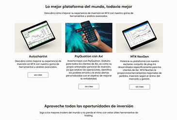 Oferta de productos de criptomonedas de Axi.