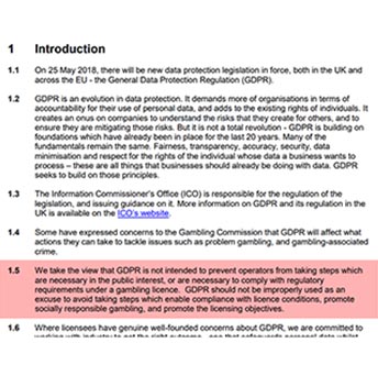 Fragmento de la legislación de la UKCG acerca de protección de datos.