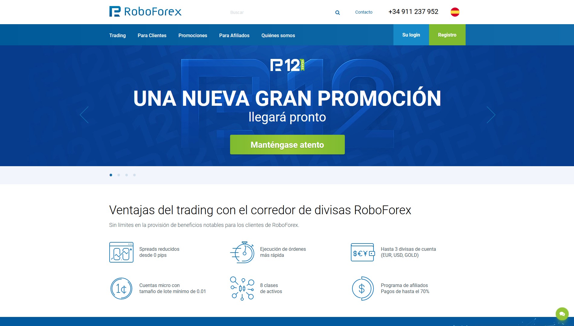 Página de inicio de Roboforex.