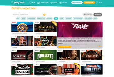 Sección de ruleta en vivo de la página web de Playzee