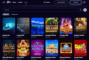 Página con los torneos disponibles en 21bit