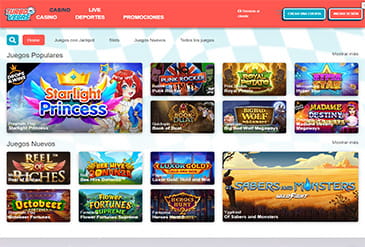 Sección de juegos disponibles en el casino TurboVegas