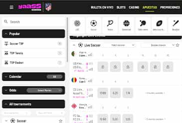 Página con la selección de apuestas deportivas en Yaass Casino.