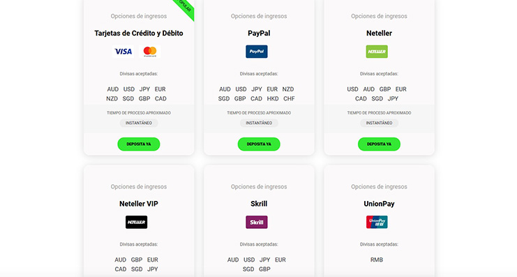 Métodos de pago de IC Markets