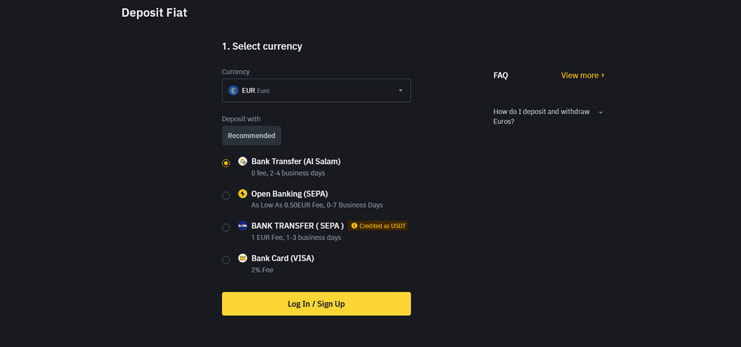 Métodos de pago disponibles en Binance