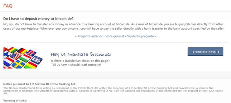 Métodos de pago disponibles en Bitcoin.de