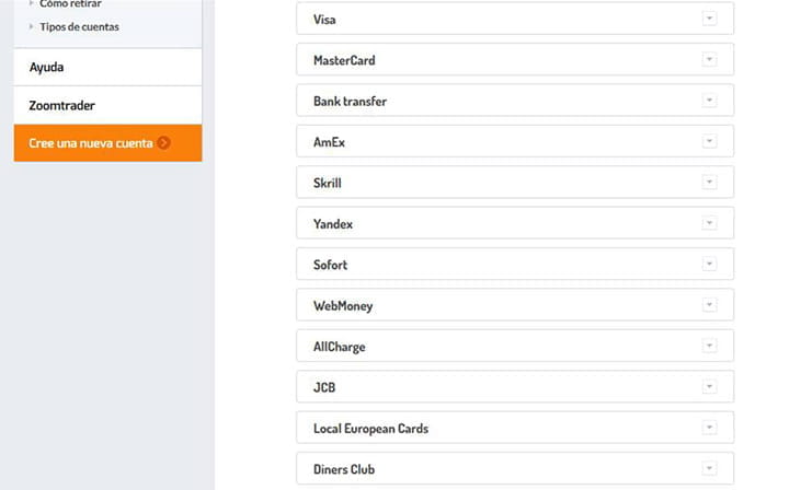 Con ZoomTrader puedes retirar dinero por transferencia bancaria y tarjeta de crédito