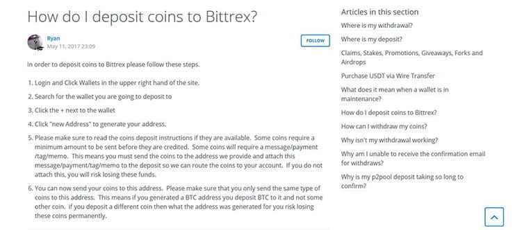 Métodos de pago de Bittrex Global