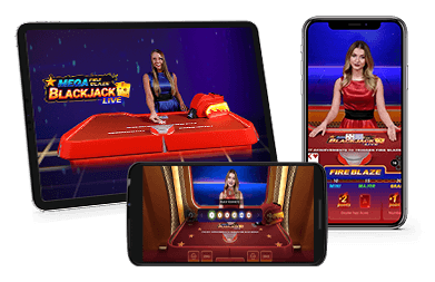 Mega Fire Blaze Blackjack en diferentes dispositivos electrónicos.