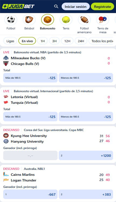 Sección de apuestas de básquetbol en una casa de apuestas.