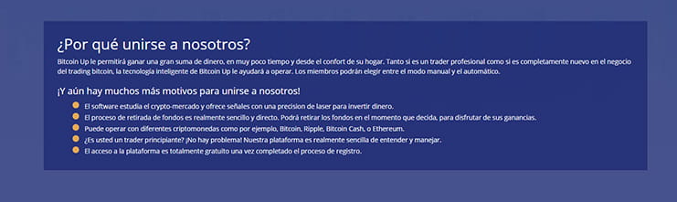 La falsa recomendación de Bitcoin Up.