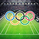 Logo de los Juegos Olímpicos en un estadio de tenis