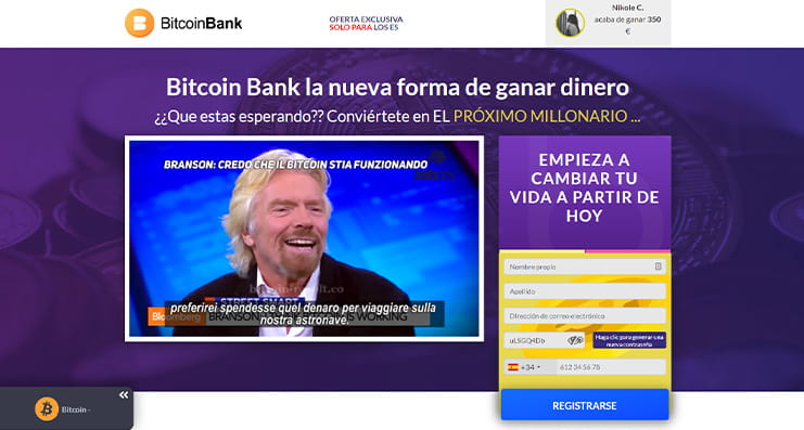 La página principal de Bitcoin Bank