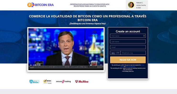 Página de inicio de la plataforma Bitcoin Era.