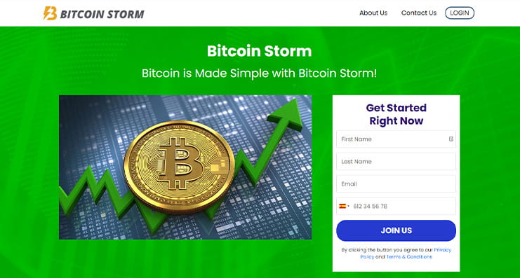 La página principal de Bitcoin Storm.