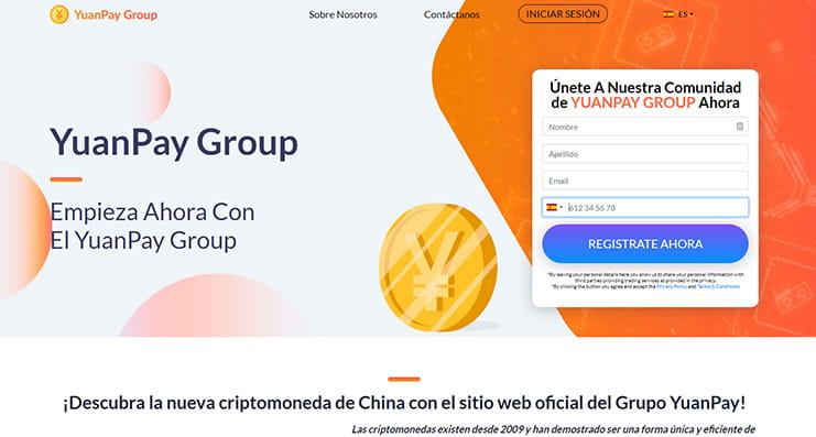 La página principal de Yuan Pay Group.