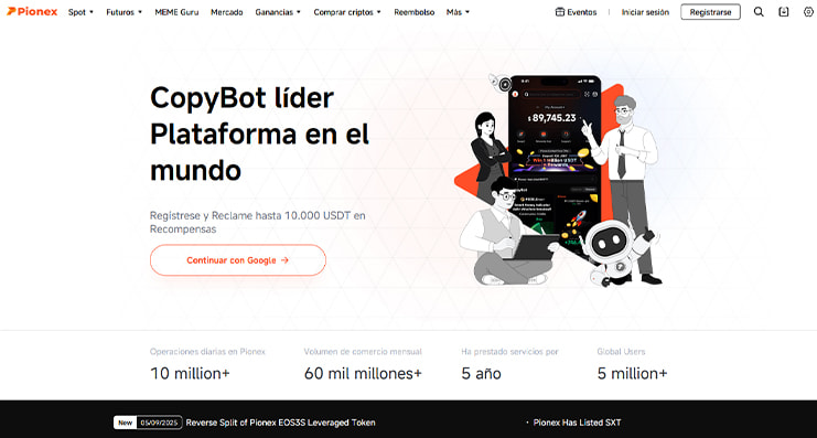 La página principal de Pionex.