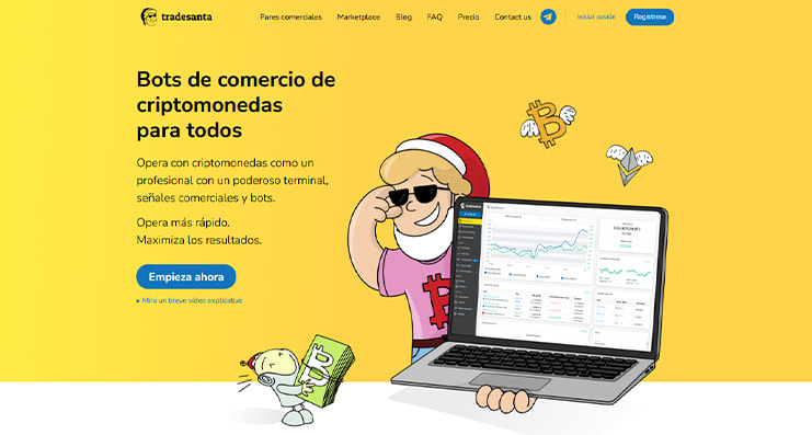 La página principal de TradeSanta.