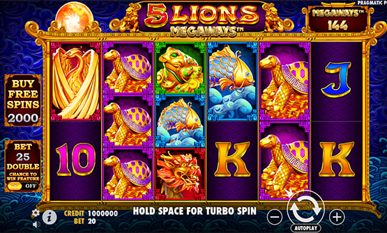 Partida a 5 Lions Megaways en un casino online de España.