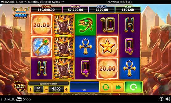 Partida a Khonsu God of Moon Mega Fire Blaze en un casino online de México.