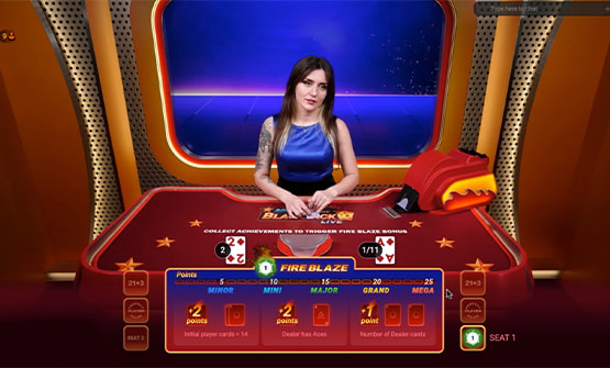 Partida al Mega Fire Blaze blackjack en vivo en un casino online de México.