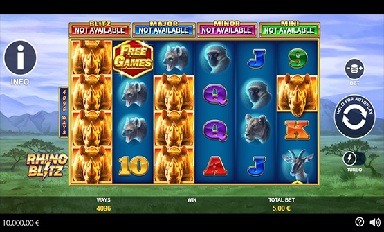 Partida a Rhino Blitz en un casino online de España.