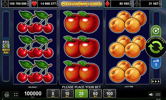 Partida a Supreme Hot en un casino online de España.